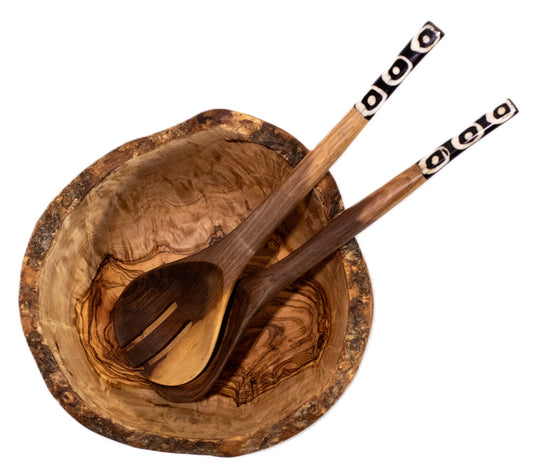 Salatbestik i Oliventræ | trekant motiv